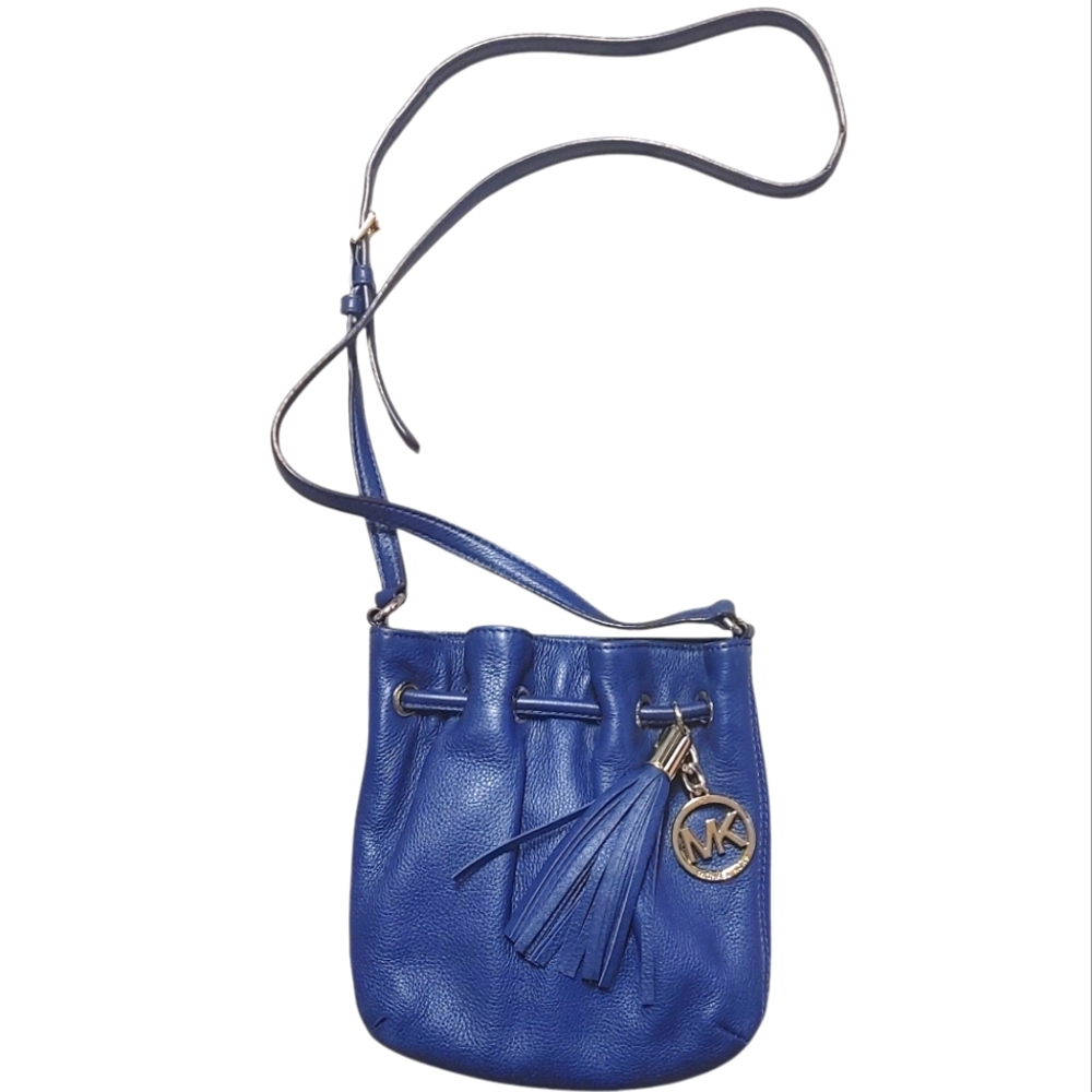 Michael Kors Blue Leather Crossbody Mini Bucket Bag